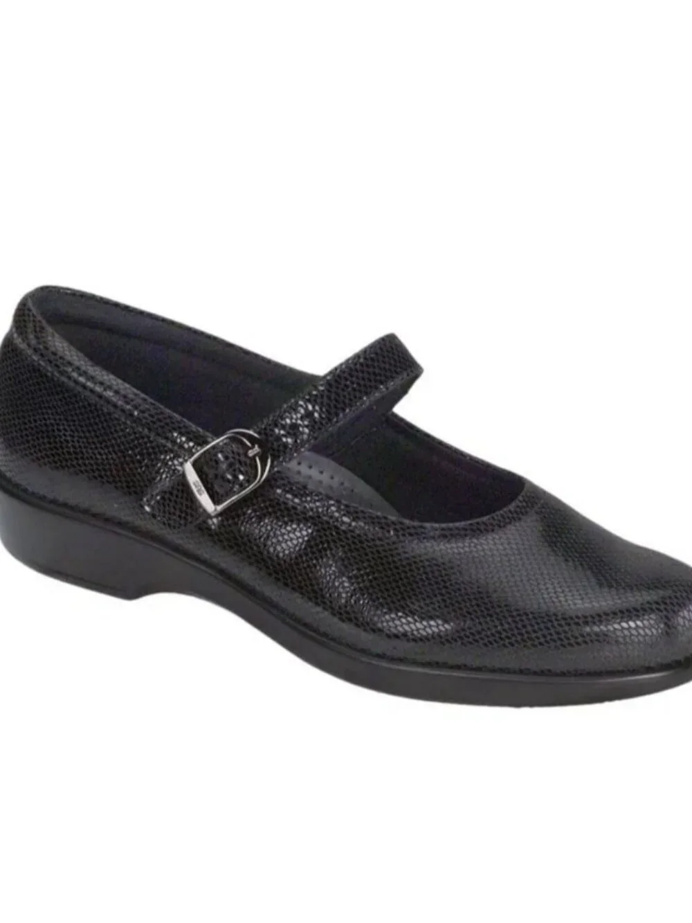 SAS Womens Size 7.5 Mary Jane Black Leather Snake Tripad Comfort EUC Flats Shoes